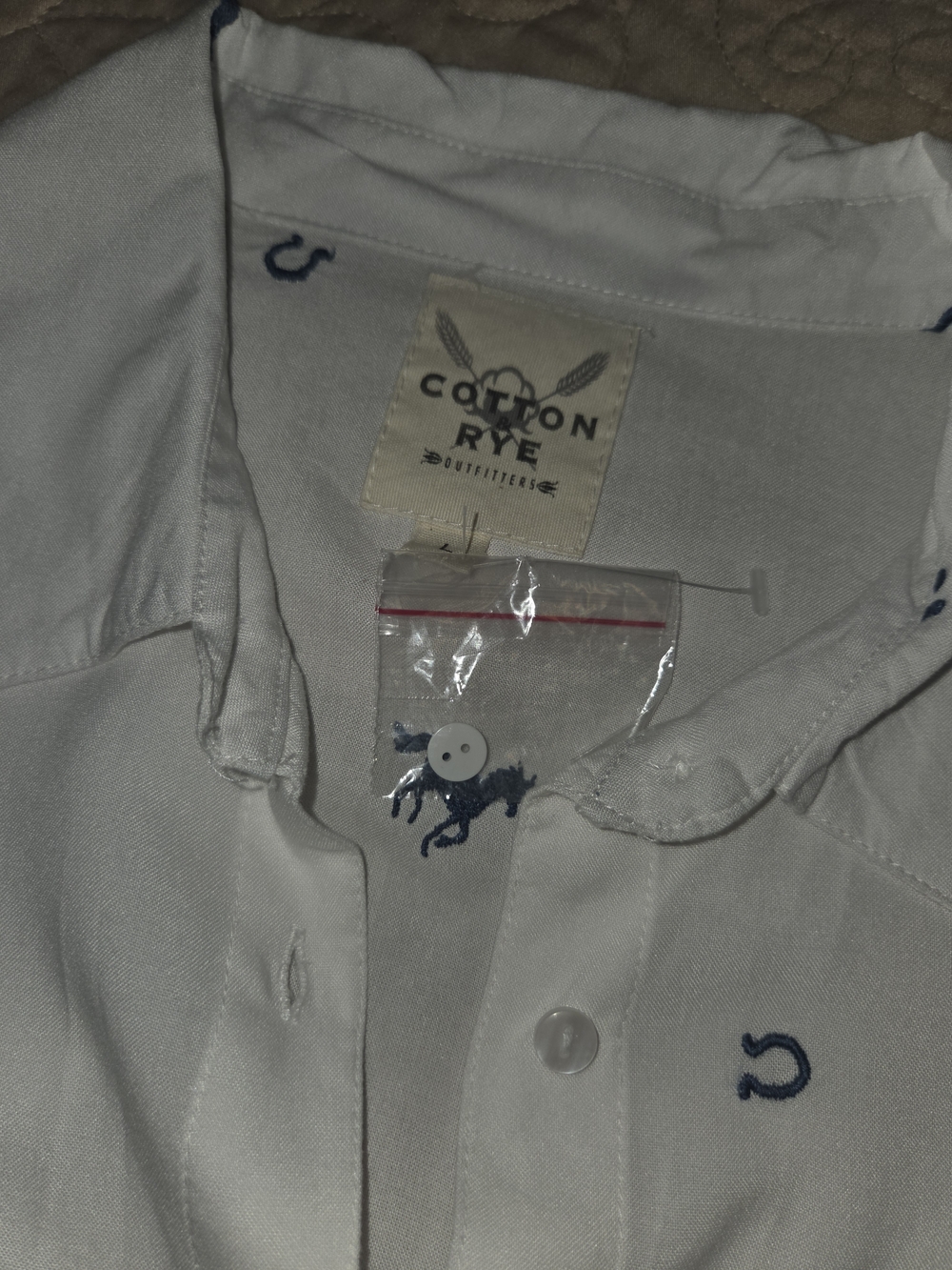Cotto Rye Western Button Down Blouse Navy Embroidery